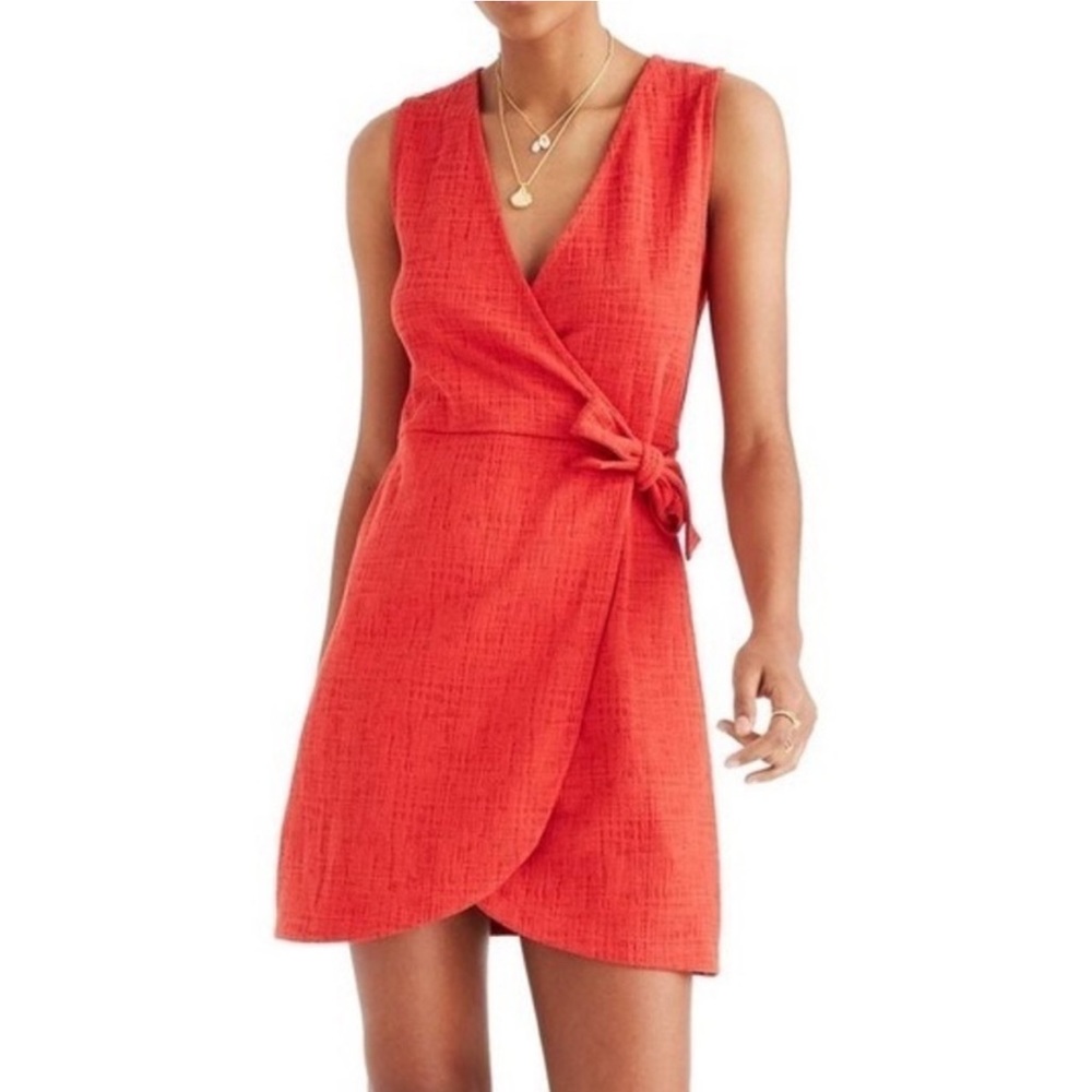 Host pick MADEWELL Texture & Thread Saffron Red Crosshatch Side-Tie Dress Large